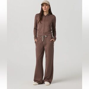 Vuori Halo Mini Full Zip Hoodie Set Sable Heather Wide Leg Pants XS/S NWT